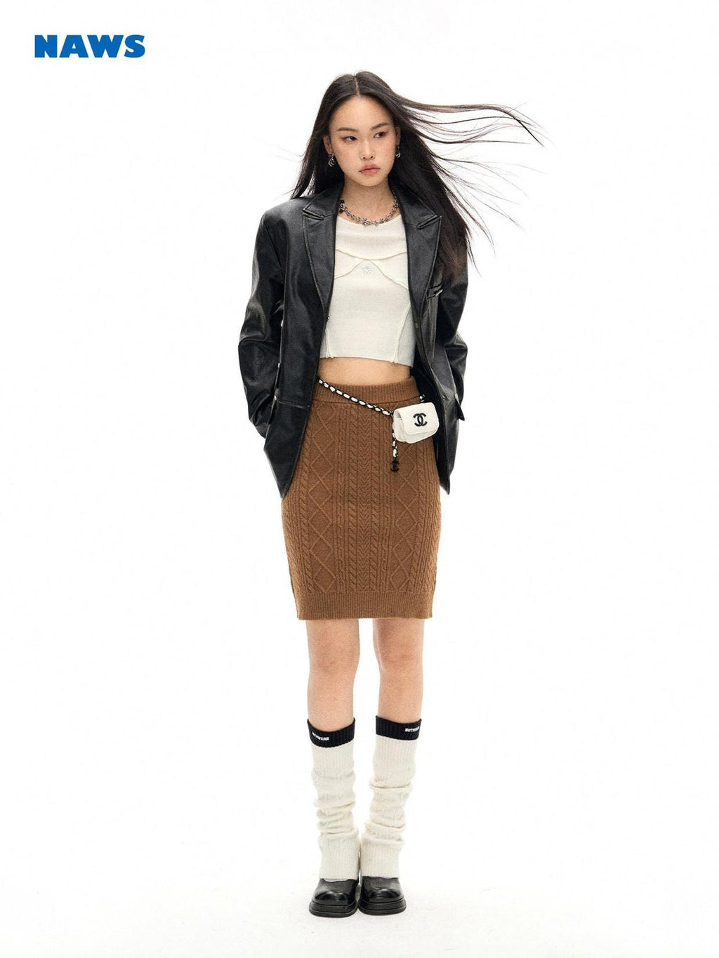 NAWSNOTAWEAR Cozy Wool Blend High Waist Pencil Commuter Casual Women Caramel Midi Skirts