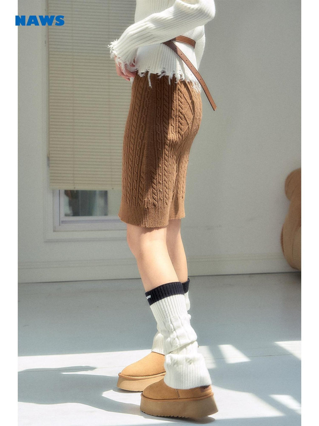 NAWSNOTAWEAR Cozy Wool Blend High Waist Pencil Commuter Casual Women Caramel Midi Skirts