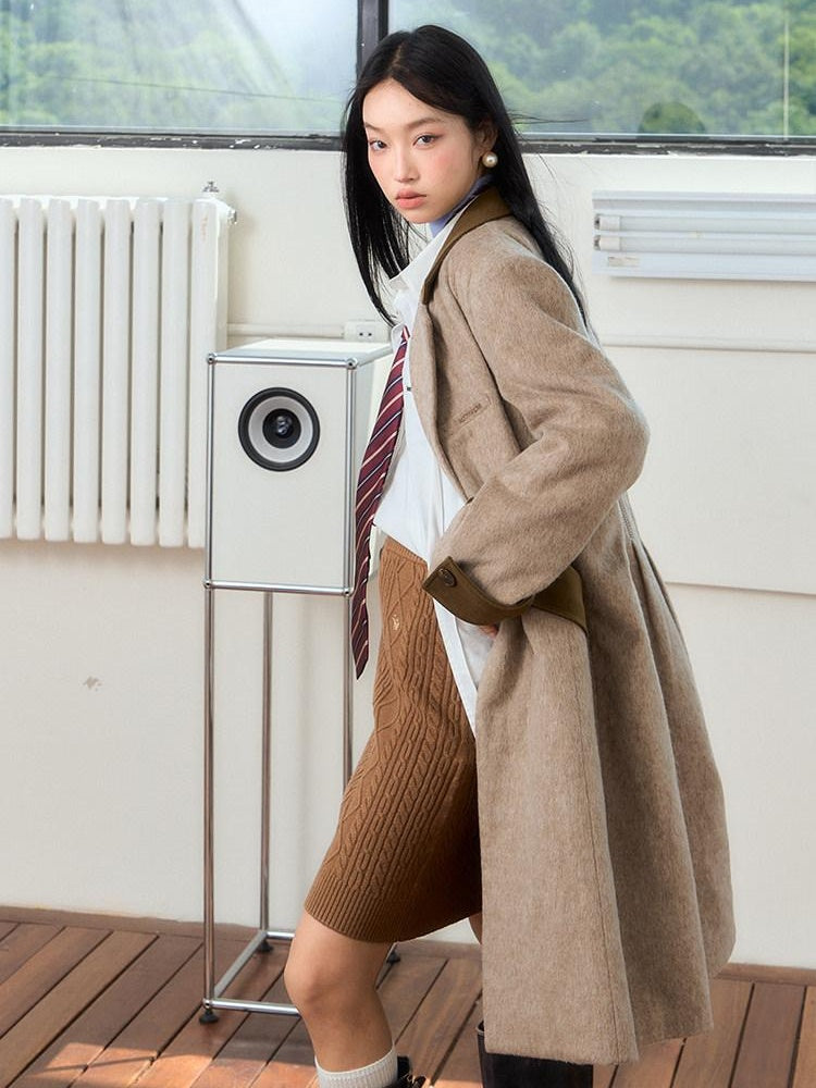 NAWSNOTAWEAR Cozy Wool Blend High Waist Pencil Commuter Casual Women Caramel Midi Skirts