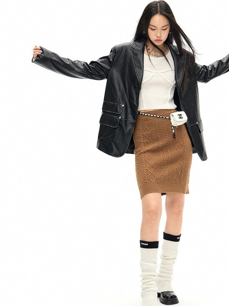 NAWSNOTAWEAR Cozy Wool Blend High Waist Pencil Commuter Casual Women Caramel Midi Skirts