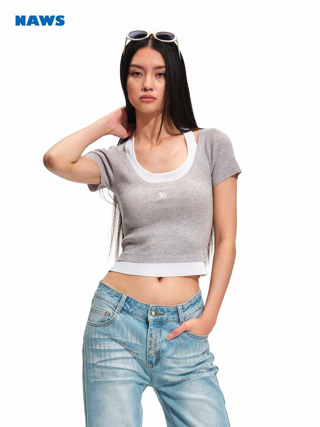 NAWSNOTAWEAR Cozy Wool Blend Preppy Slim Fit U Neck Women Gravel Gray Short Sleeve T-Shirts