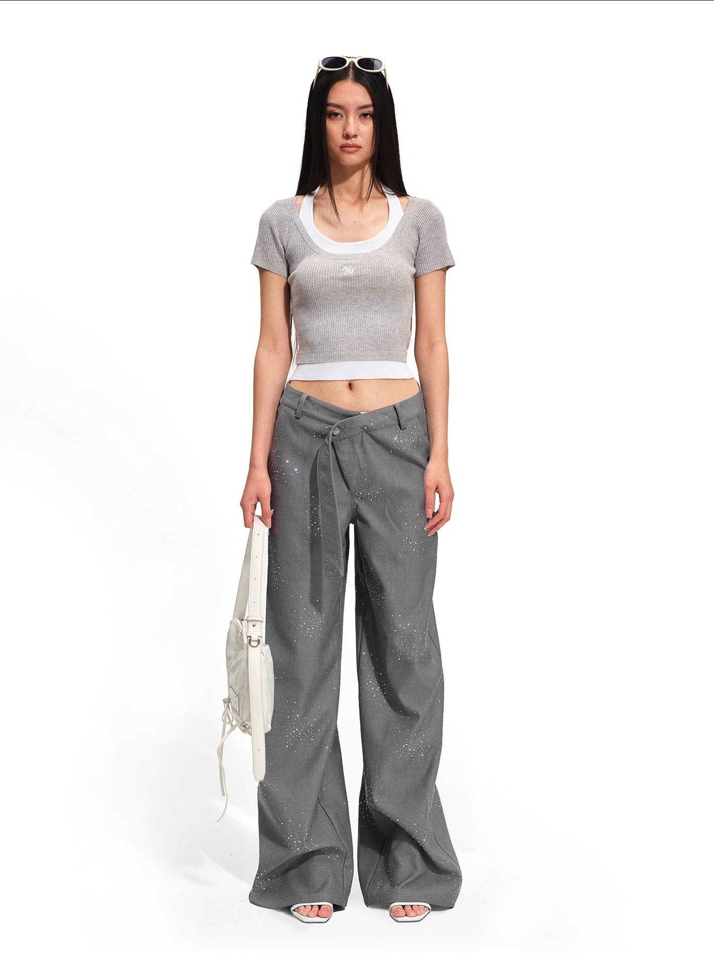 NAWSNOTAWEAR Cozy Wool Blend Preppy Slim Fit U Neck Women Gravel Gray Short Sleeve T-Shirts