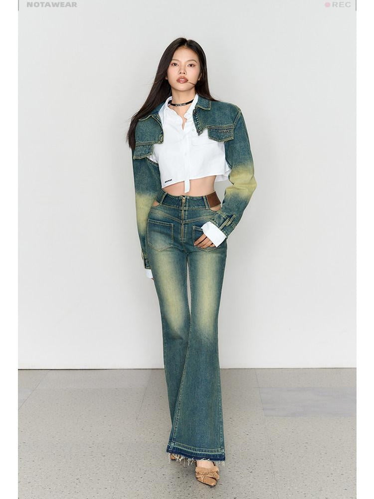 NAWSNOTAWEAR Cropped Cotton Letter Print Loose Original Design Iris Blue Denim Jackets