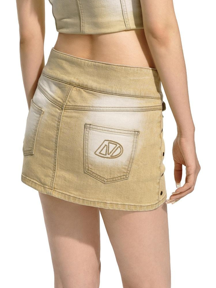 NAWSNOTAWEAR Cutout Cotton Blend Mid Rise A Line Office Workwear Short Brown Mini Skirts