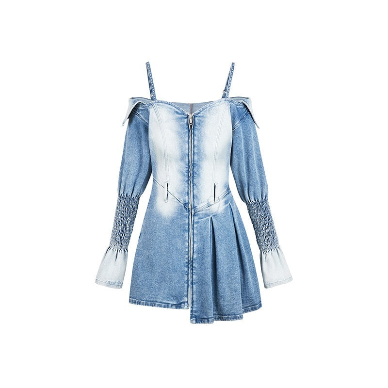 NAWSNOTAWEAR_Distressed_High_Waist_Asymmetrical_Cotton_Off_Shoulder_Women_Blue_Mini_Dresses_MISSTT