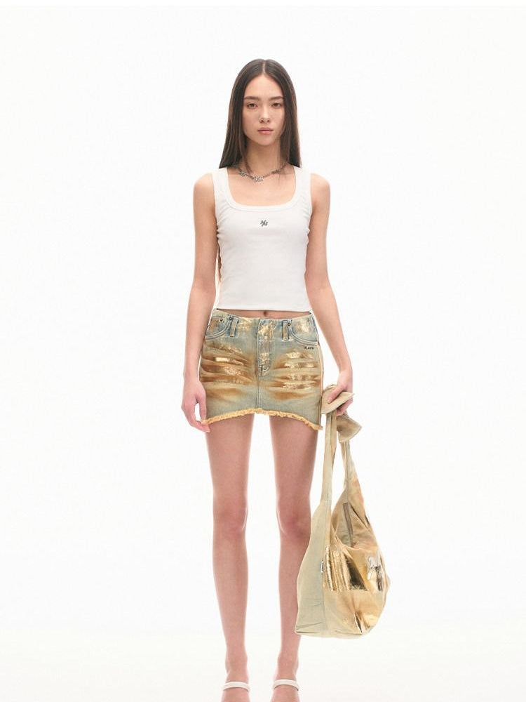 NAWSNOTAWEAR Distressed Vintage Cotton Mid Waist A Line Slim Fit Women Citywalk Mini Skirts