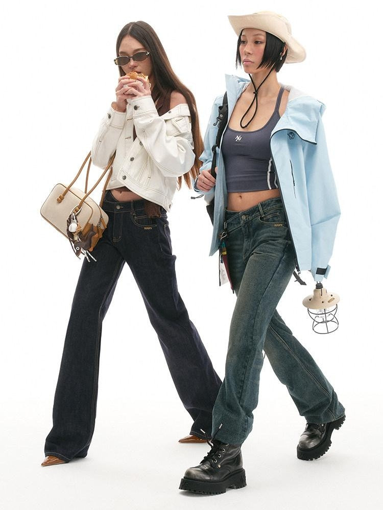 NAWSNOTAWEAR Durable 100% Cotton Vintage Straight Denim Lapel Button Women Top & Skirt Sets