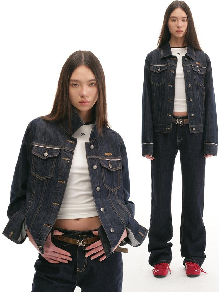 NAWSNOTAWEAR Durable 100% Cotton Vintage Straight Denim Lapel Button Women Top & Skirt Sets