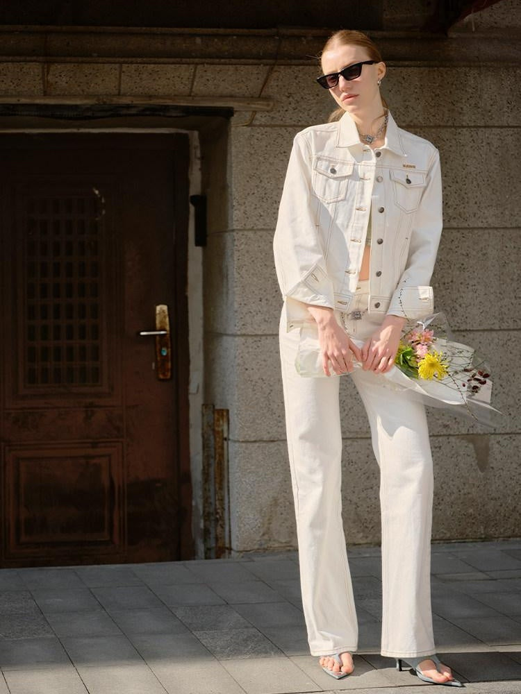 NAWSNOTAWEAR Durable 100% Cotton Vintage Straight Denim Lapel Button Women Top & Skirt Sets