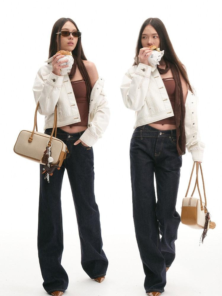 NAWSNOTAWEAR Durable 100% Cotton Vintage Straight Denim Lapel Button Women Top & Skirt Sets