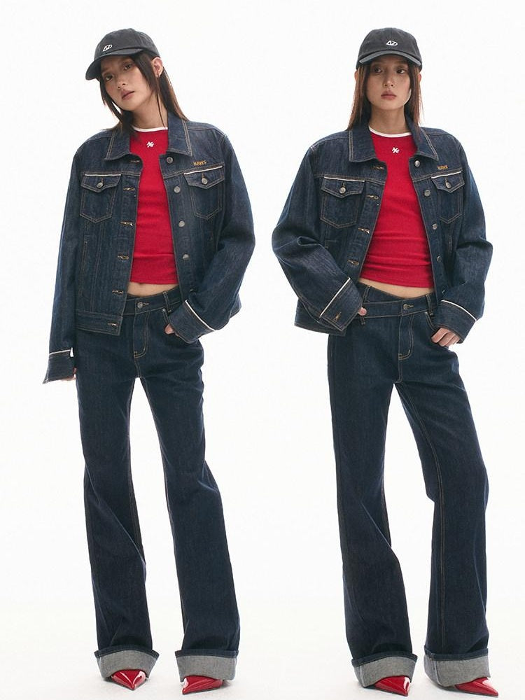 NAWSNOTAWEAR Durable 100% Cotton Vintage Straight Denim Lapel Button Women Top & Skirt Sets
