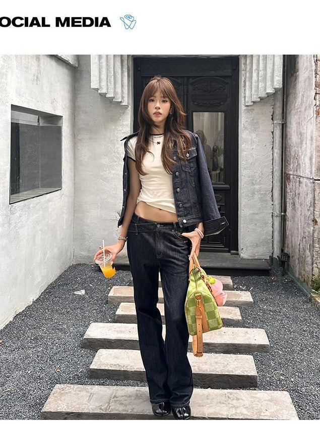 NAWSNOTAWEAR Durable 100% Cotton Vintage Straight Denim Lapel Button Women Top & Skirt Sets