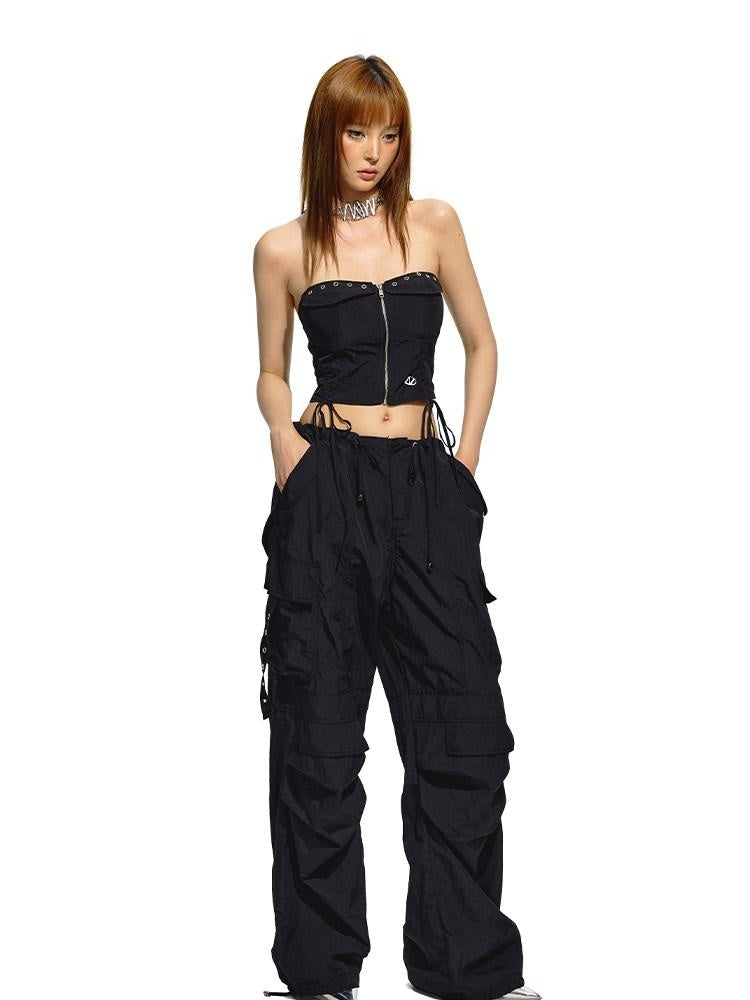 NAWSNOTAWEAR Durable Nylon Pleated Low Waist Commuter Unisex Utility Cargo Pants