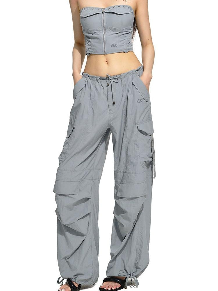 NAWSNOTAWEAR Durable Nylon Pleated Low Waist Commuter Workwear Unisex Utility Cargo Pants
