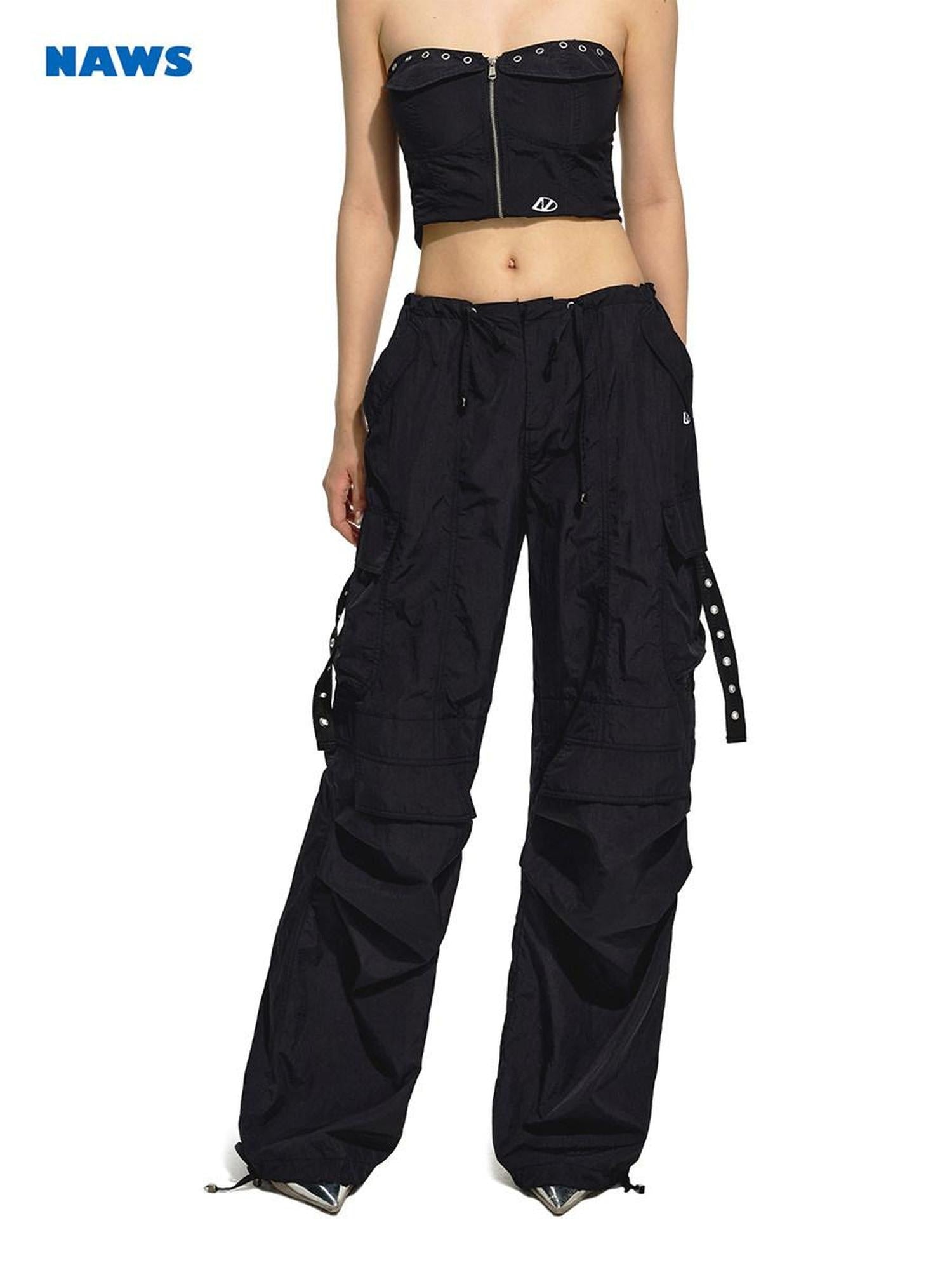 NAWSNOTAWEAR Durable Nylon Pleated Low Waist Commuter Workwear Unisex Utility Cargo Pants
