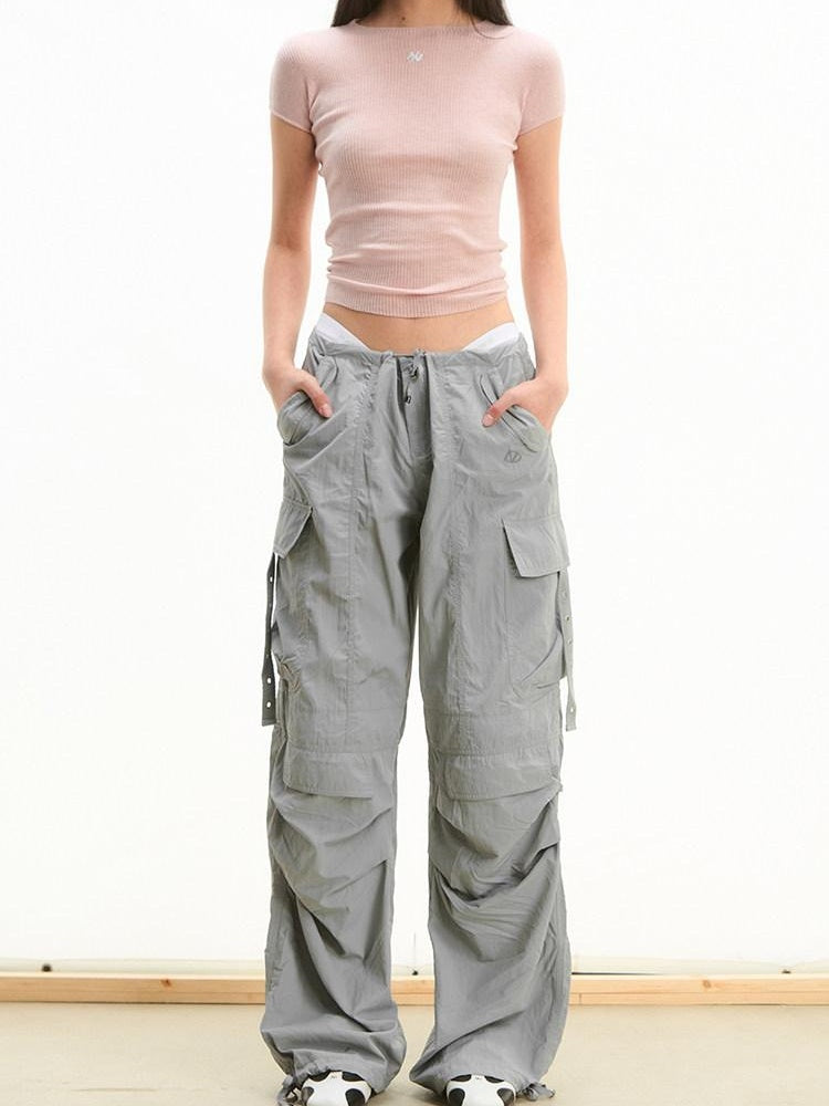 NAWSNOTAWEAR Durable Nylon Pleated Low Waist Commuter Workwear Unisex Utility Cargo Pants