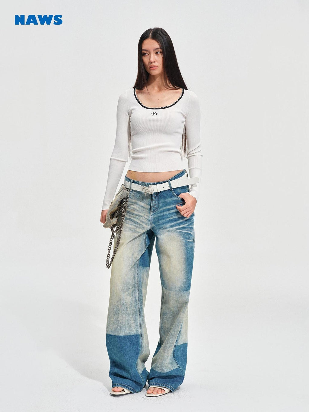 NAWSNOTAWEAR Durable Vintage Equestrian Distressed Natural Waist Galaxy Blue Wide Leg Jeans