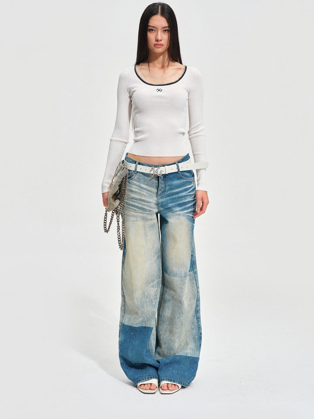 NAWSNOTAWEAR Durable Vintage Equestrian Distressed Natural Waist Galaxy Blue Wide Leg Jeans