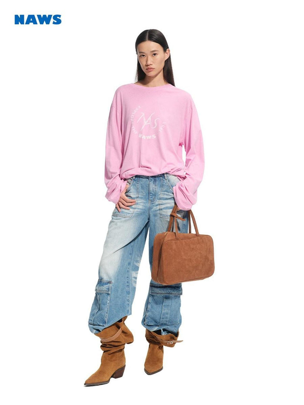 NAWSNOTAWEAR Durable Washed Cotton Casual Low Rise Loose Glacier Blue Women Wide Leg Jeans