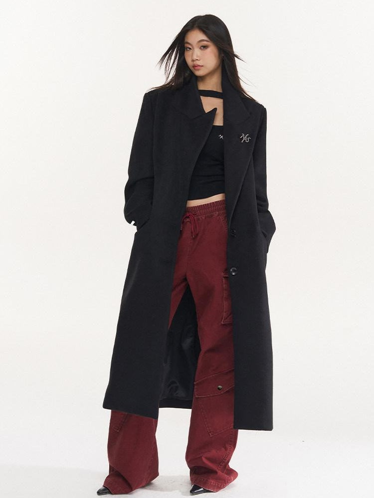 NAWSNOTAWEAR Elegant Black Wool Blend Single Breasted Notch Collar Women Workwear Wool Coats