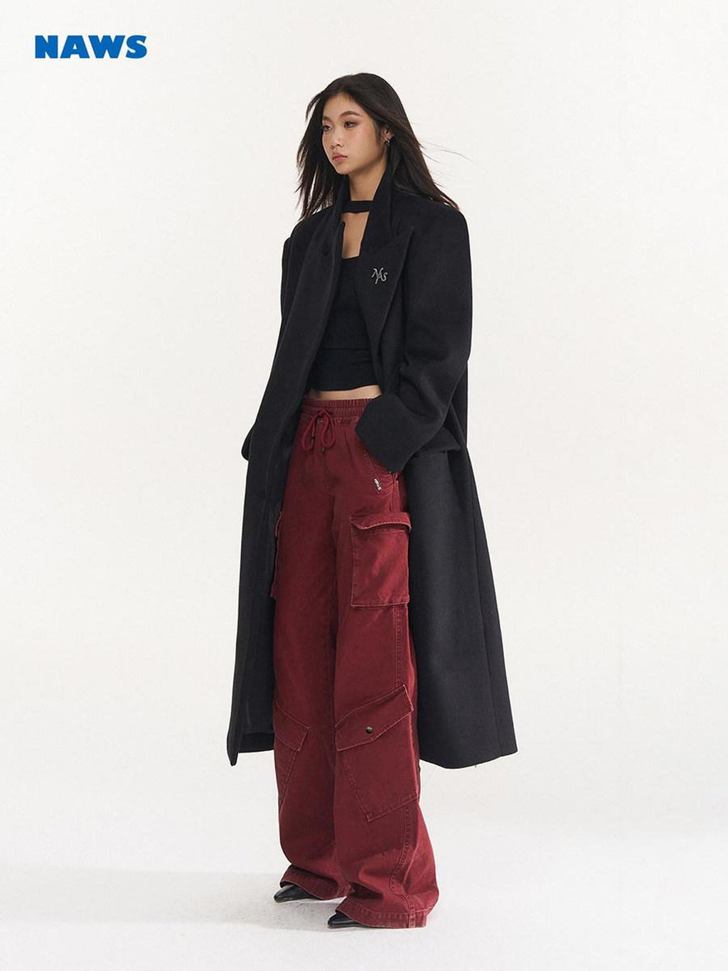 NAWSNOTAWEAR Elegant Black Wool Blend Single Breasted Notch Collar Women Workwear Wool Coats