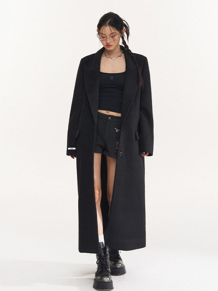 NAWSNOTAWEAR Elegant Black Wool Blend Single Breasted Notch Collar Women Workwear Wool Coats