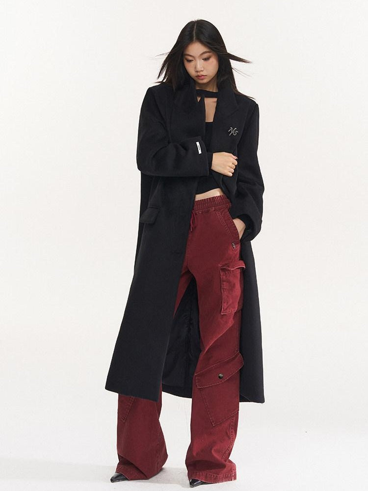 NAWSNOTAWEAR Elegant Black Wool Blend Single Breasted Notch Collar Women Workwear Wool Coats