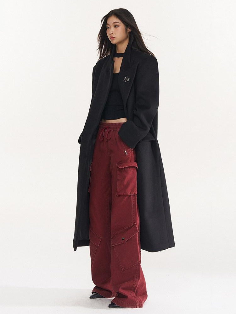 NAWSNOTAWEAR Elegant Black Wool Blend Single Breasted Notch Collar Women Workwear Wool Coats