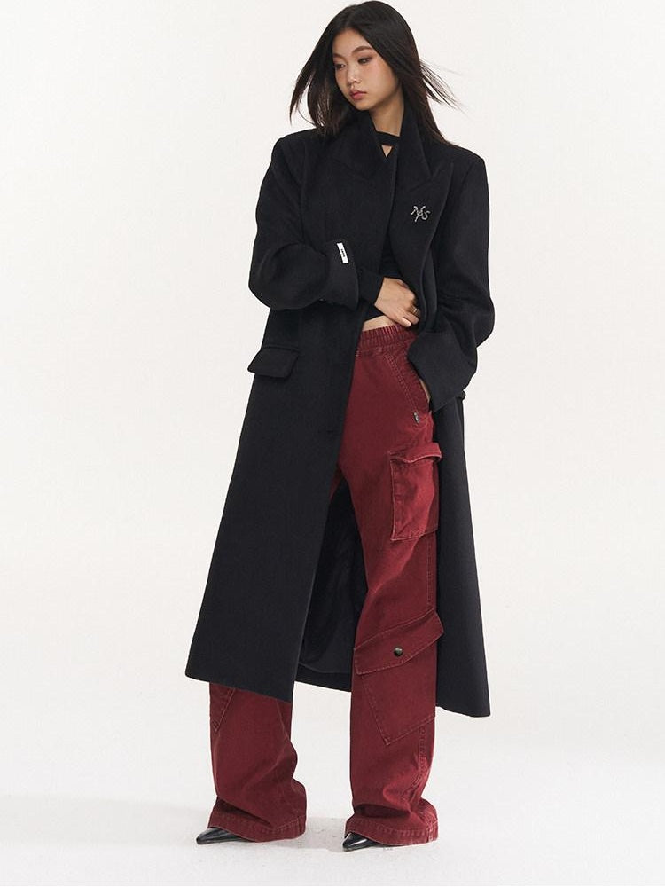 NAWSNOTAWEAR Elegant Black Wool Blend Single Breasted Notch Collar Women Workwear Wool Coats