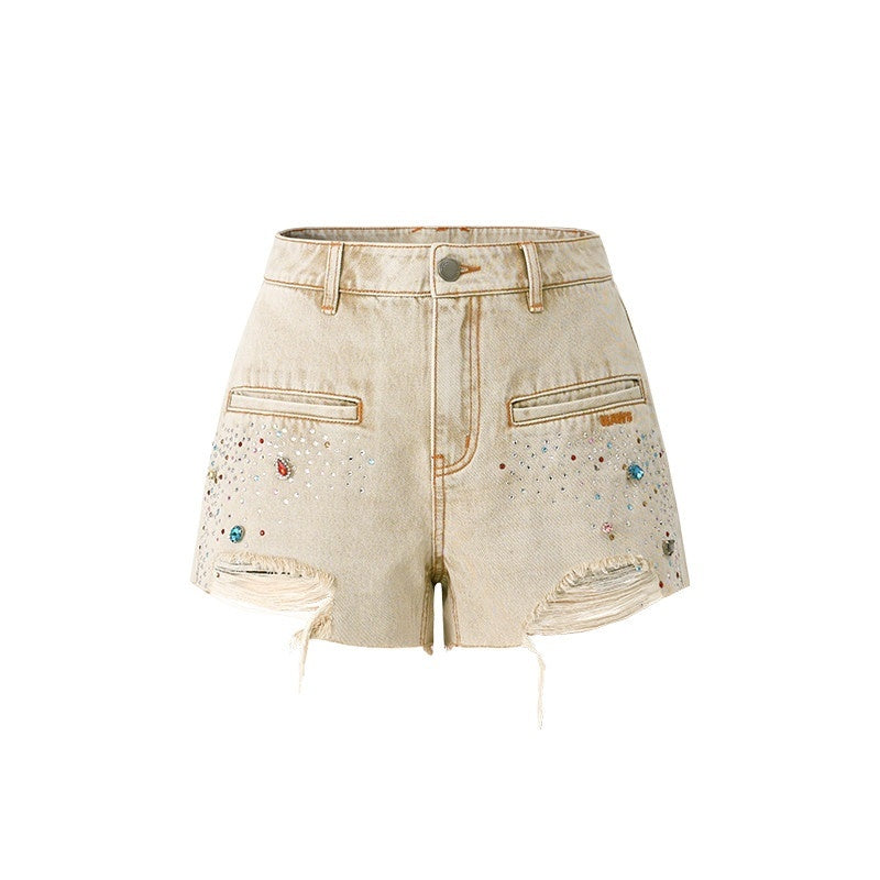 NAWSNOTAWEAR_Embroidered_Cotton_Natural_Waist_Loose_Straight_Unisex_Desert_Brown_Denim_Shorts_MISSTT