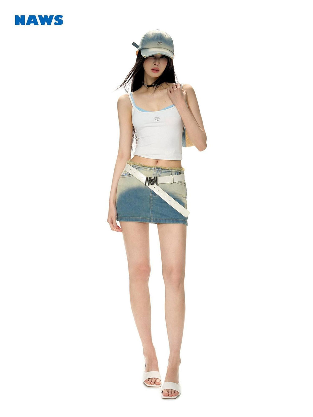 NAWSNOTAWEAR Embroidered Low Waist Slim Fit Washed Stretch Cotton Office Mini Skirts