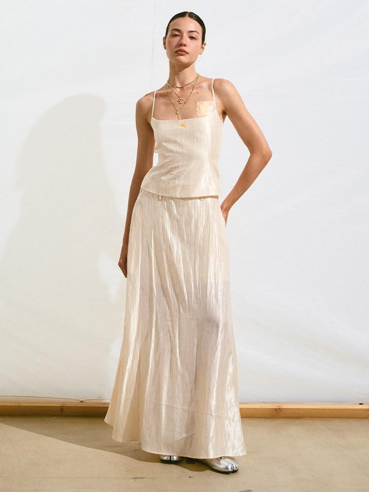 NAWSNOTAWEAR Embroidered Resort Spaghetti Strap Mermaid Hem Natural Waist Lyocell Maxi Dresses