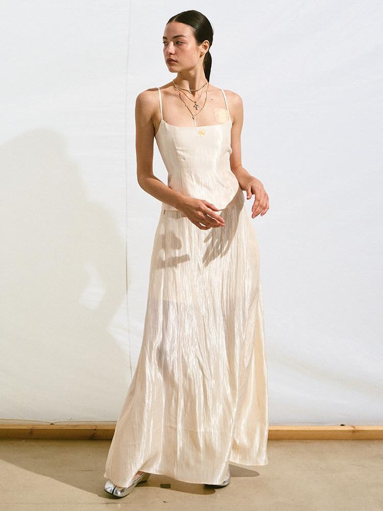 NAWSNOTAWEAR Embroidered Resort Spaghetti Strap Mermaid Hem Natural Waist Lyocell Maxi Dresses
