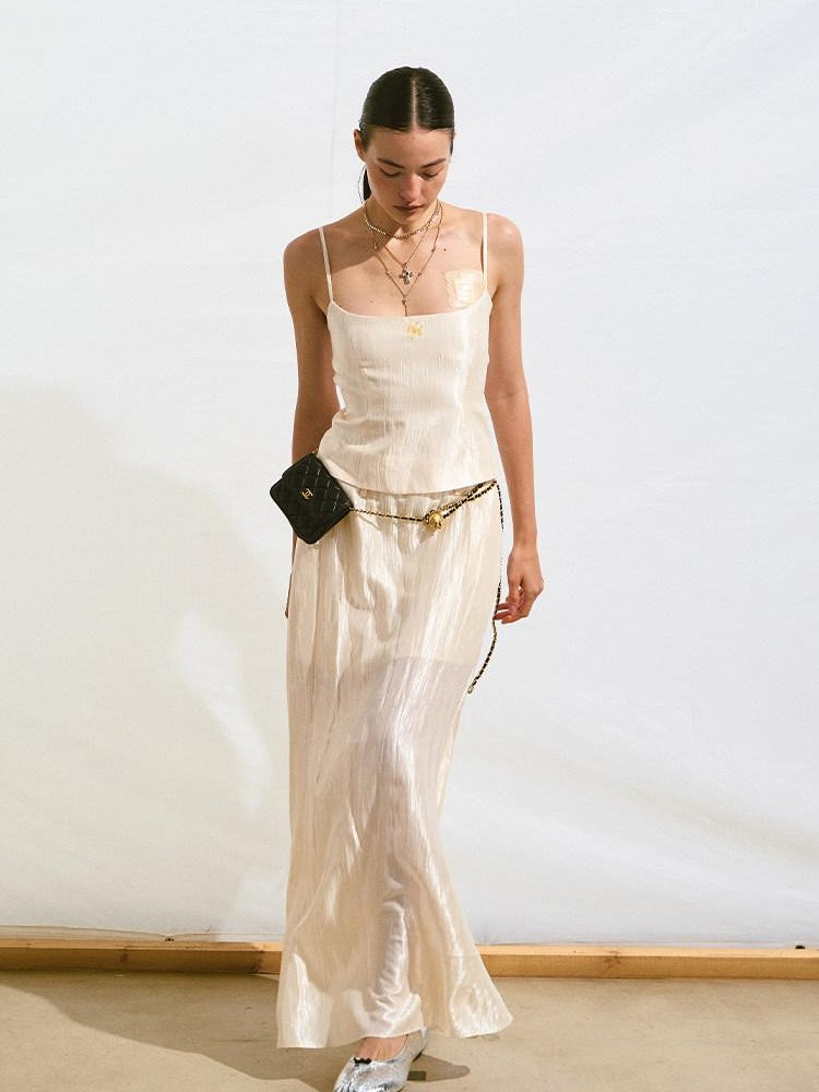 NAWSNOTAWEAR Embroidered Resort Spaghetti Strap Mermaid Hem Natural Waist Lyocell Maxi Dresses