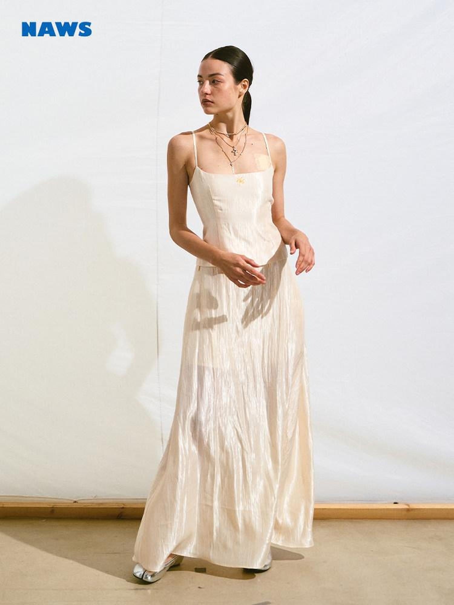 NAWSNOTAWEAR Embroidered Resort Spaghetti Strap Mermaid Hem Natural Waist Lyocell Maxi Dresses