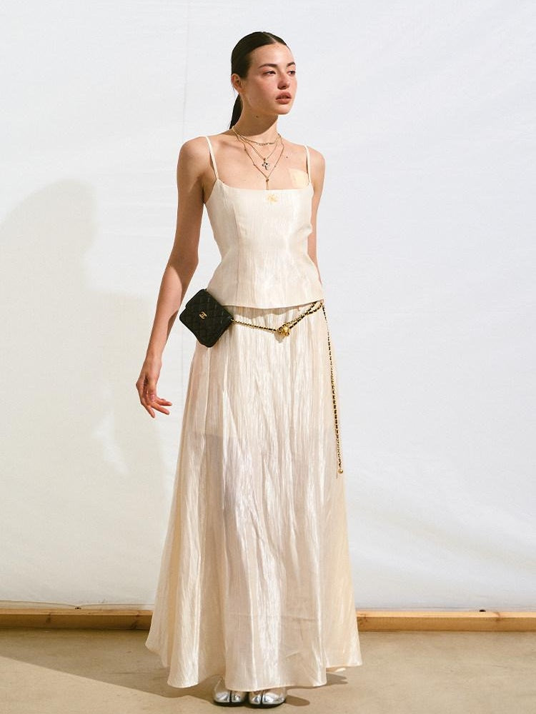 NAWSNOTAWEAR Embroidered Resort Spaghetti Strap Mermaid Hem Natural Waist Lyocell Maxi Dresses