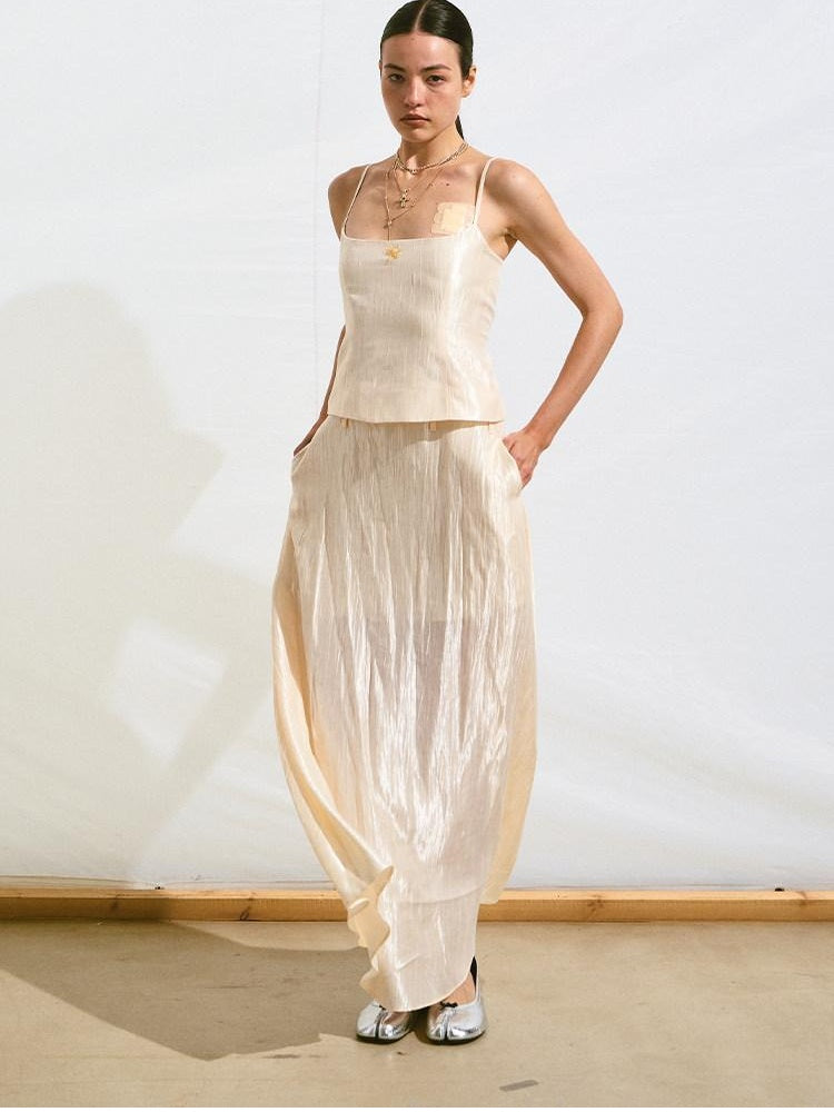NAWSNOTAWEAR Embroidered Resort Spaghetti Strap Mermaid Hem Natural Waist Lyocell Maxi Dresses