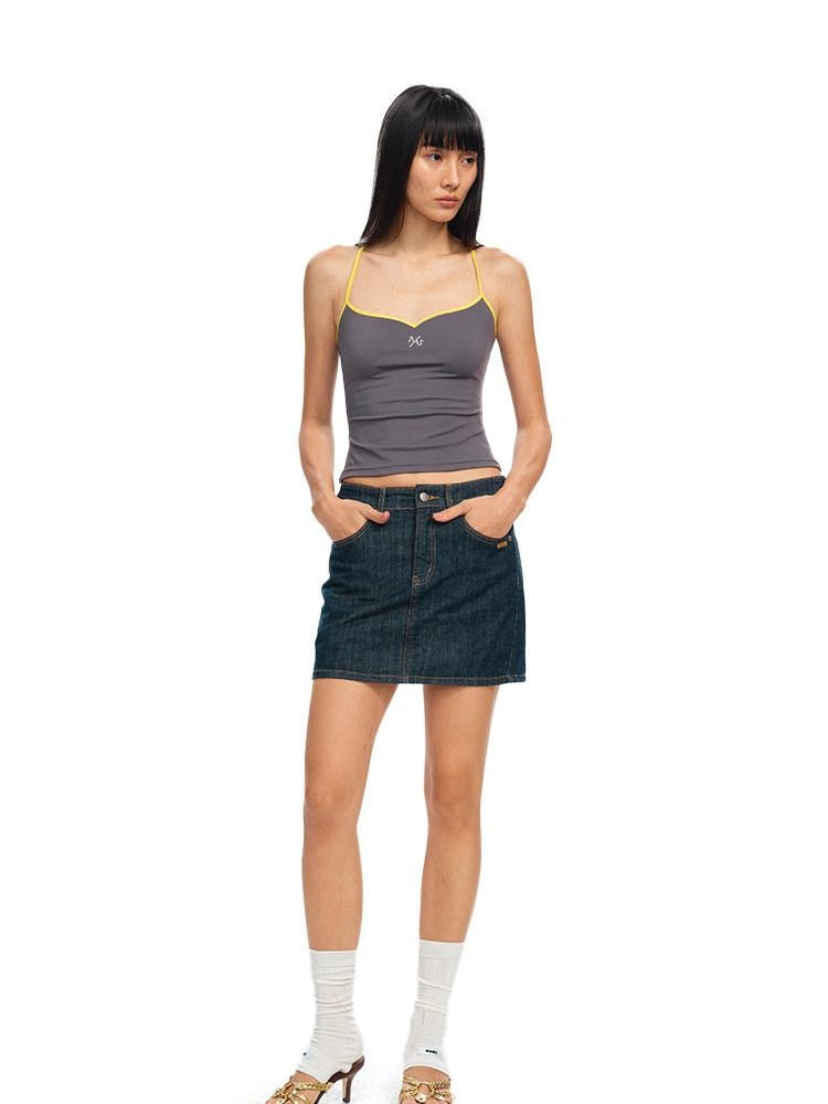 NAWSNOTAWEAR Embroidered Slim V-neck Cropped Cami For Women Solid Stretch Camisoles