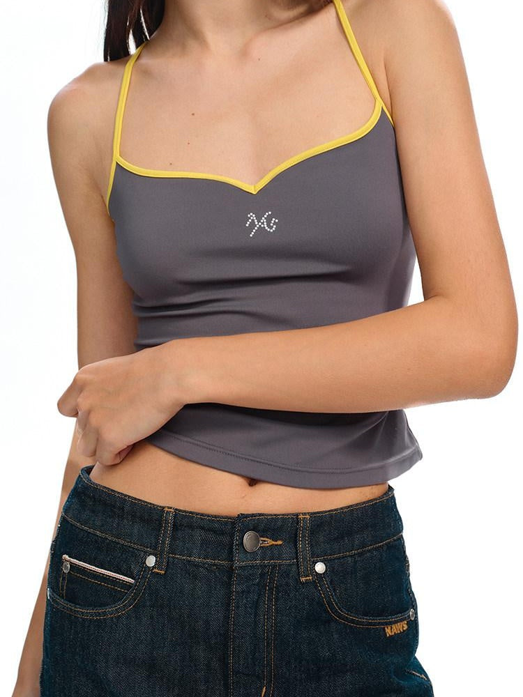 NAWSNOTAWEAR Embroidered Slim V-neck Cropped Cami For Women Solid Stretch Camisoles