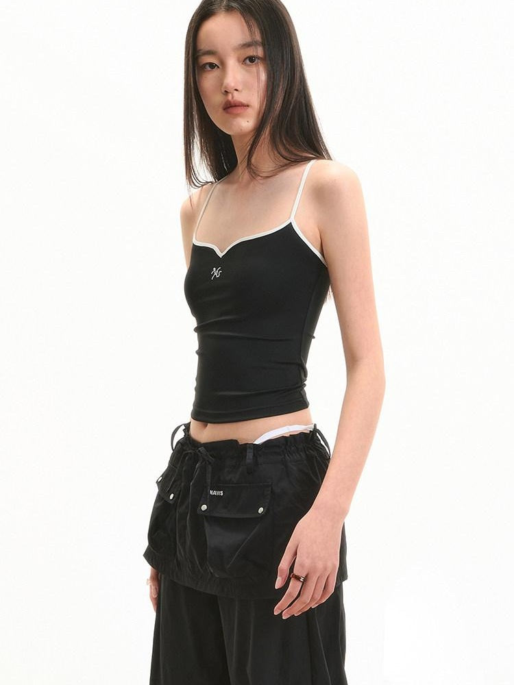 NAWSNOTAWEAR Embroidered Slim V-neck Cropped Cami For Women Solid Stretch Camisoles