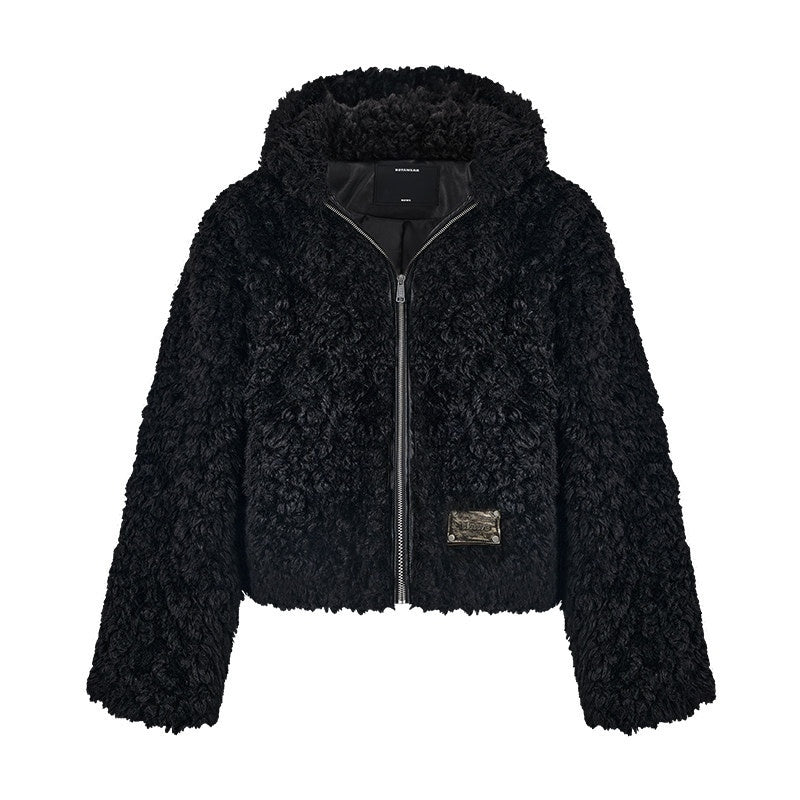 NAWSNOTAWEAR_Faux_Fur_Trim_Hooded_Zipper_Commuter_Women_Black_Blush_Short_Coat_MISSTT