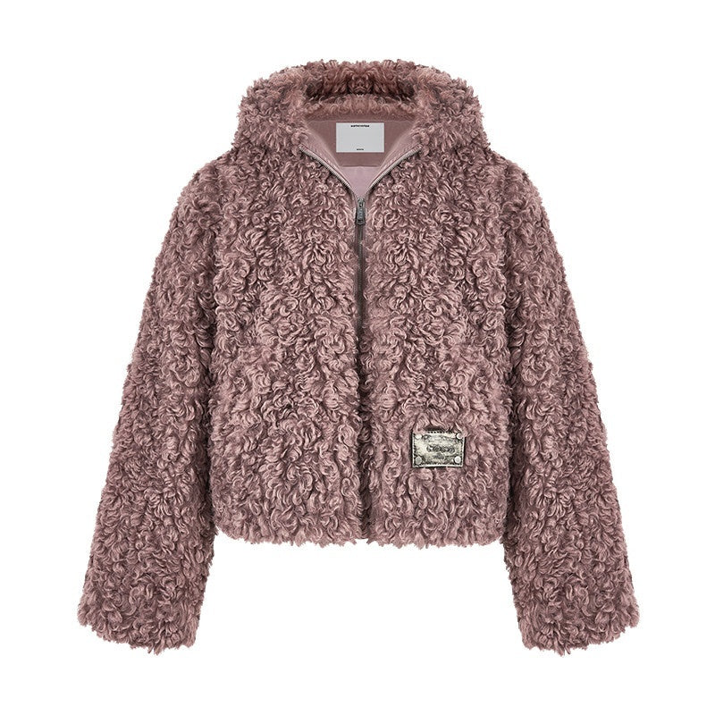 NAWSNOTAWEAR_Faux_Fur_Trim_Hooded_Zipper_Commuter_Women_Black_Blush_Short_Coat_MISSTT