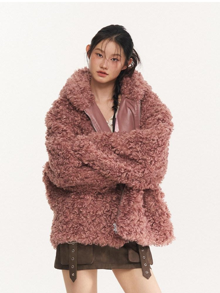 NAWSNOTAWEAR Faux Fur Trim Hooded Zipper Commuter Women Black Blush Short Coat