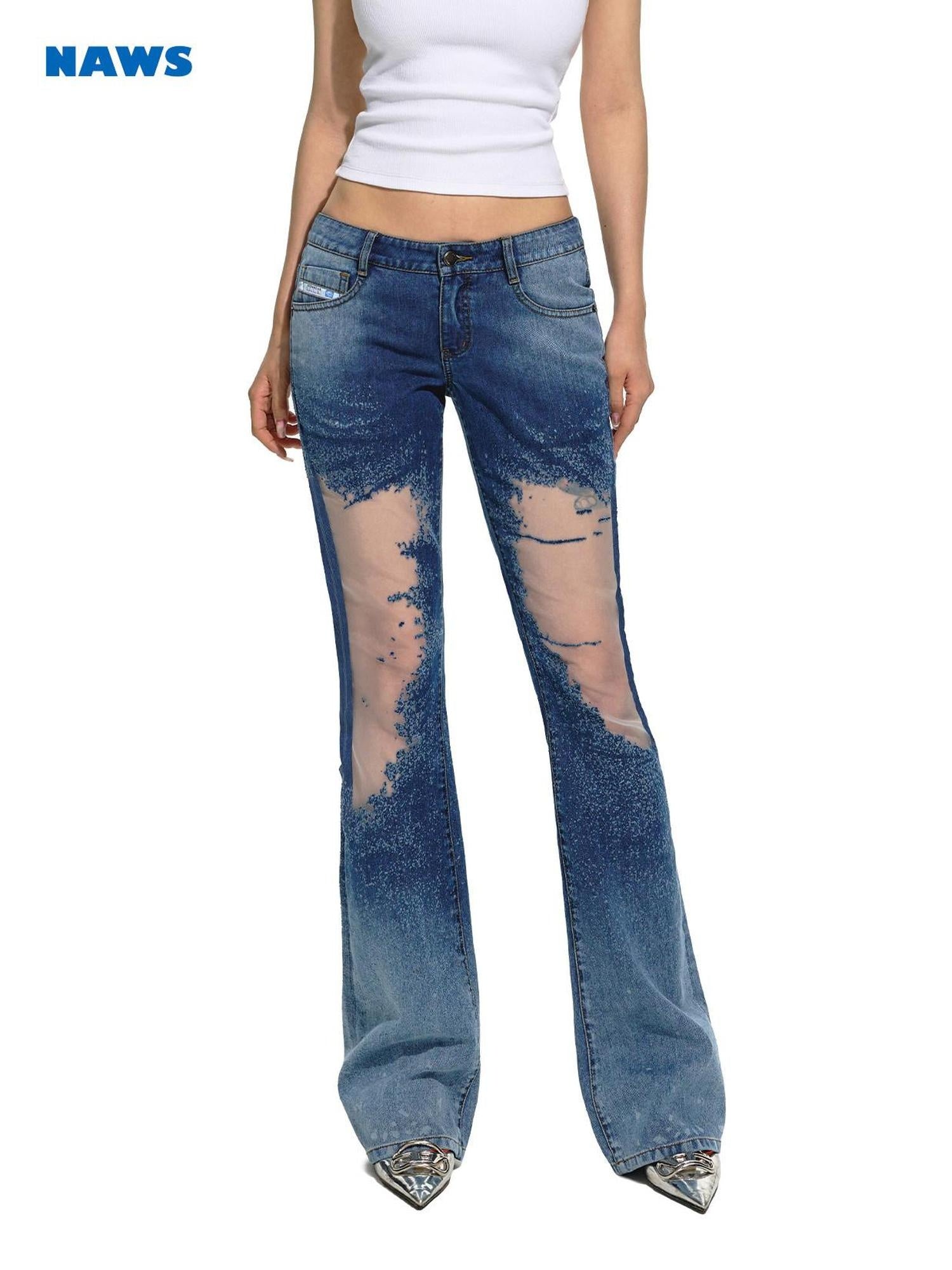 NAWSNOTAWEAR Figure Enhancing Low Waist Micro Flare Long Leg Youth Sky Blue Flared Jeans