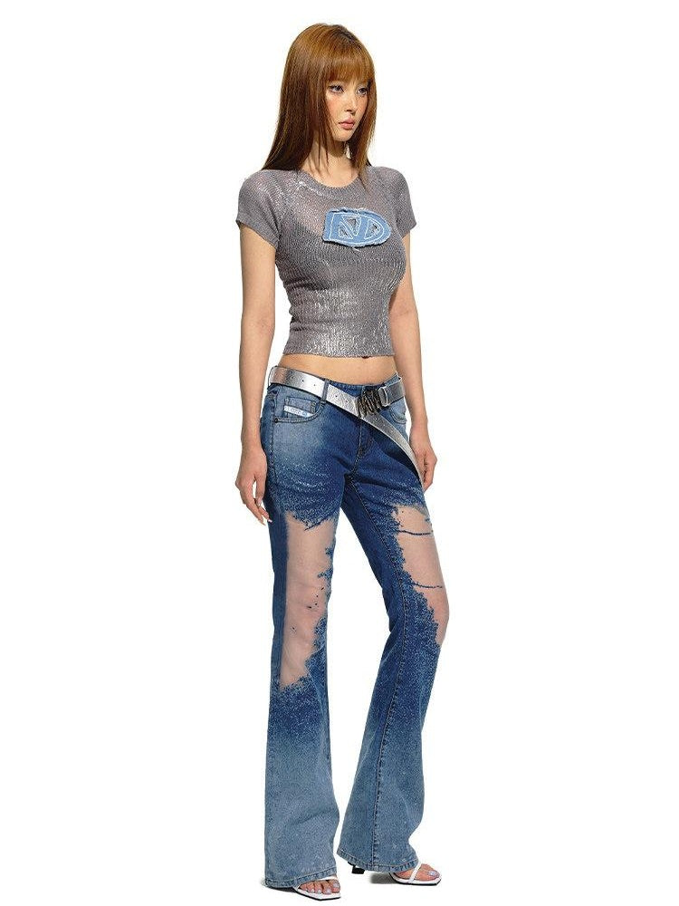 NAWSNOTAWEAR Figure Enhancing Low Waist Micro Flare Long Leg Youth Sky Blue Flared Jeans
