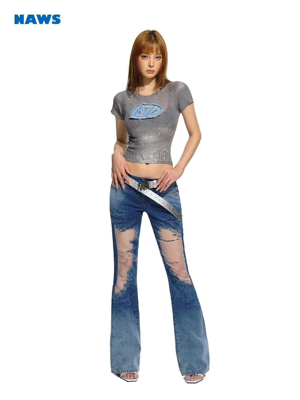 NAWSNOTAWEAR Figure Enhancing Low Waist Micro Flare Long Leg Youth Sky Blue Flared Jeans