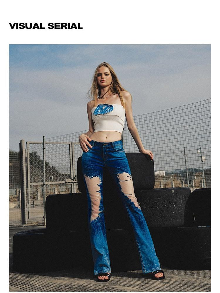 NAWSNOTAWEAR Figure Enhancing Low Waist Micro Flare Long Leg Youth Sky Blue Flared Jeans