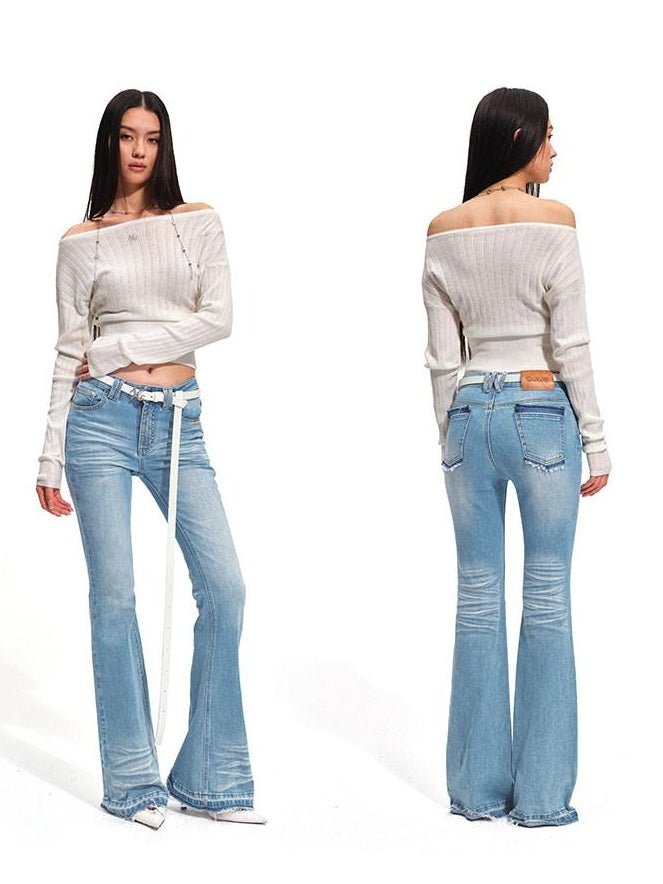 NAWSNOTAWEAR Glacier Blue Slim Fit Stretch Casual Natural Waist Zip Fly Cotton Flared Jeans