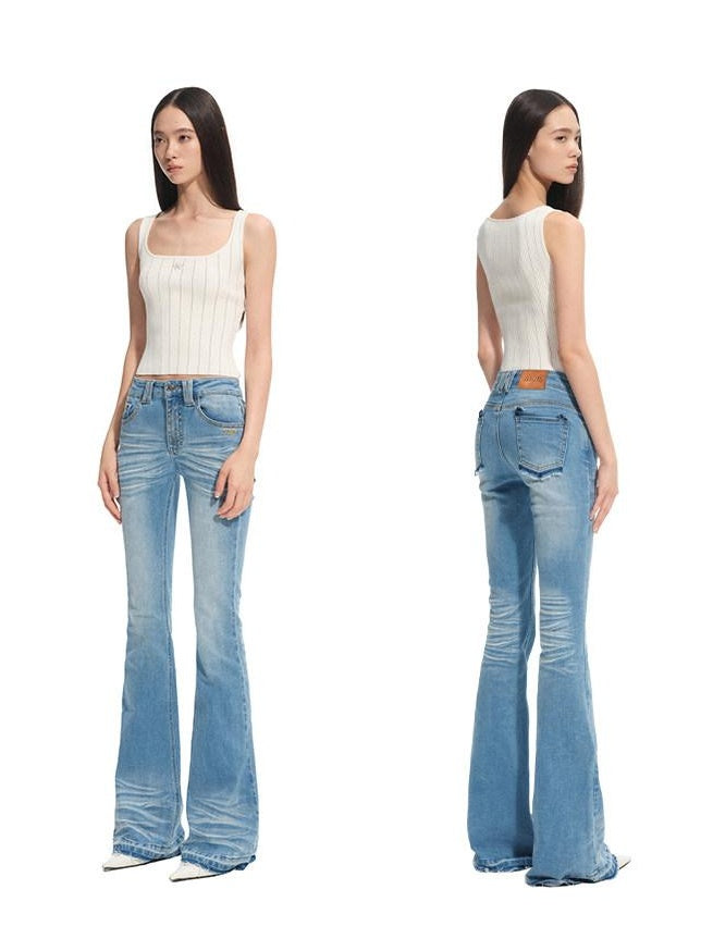 NAWSNOTAWEAR Glacier Blue Slim Fit Stretch Casual Natural Waist Zip Fly Cotton Flared Jeans