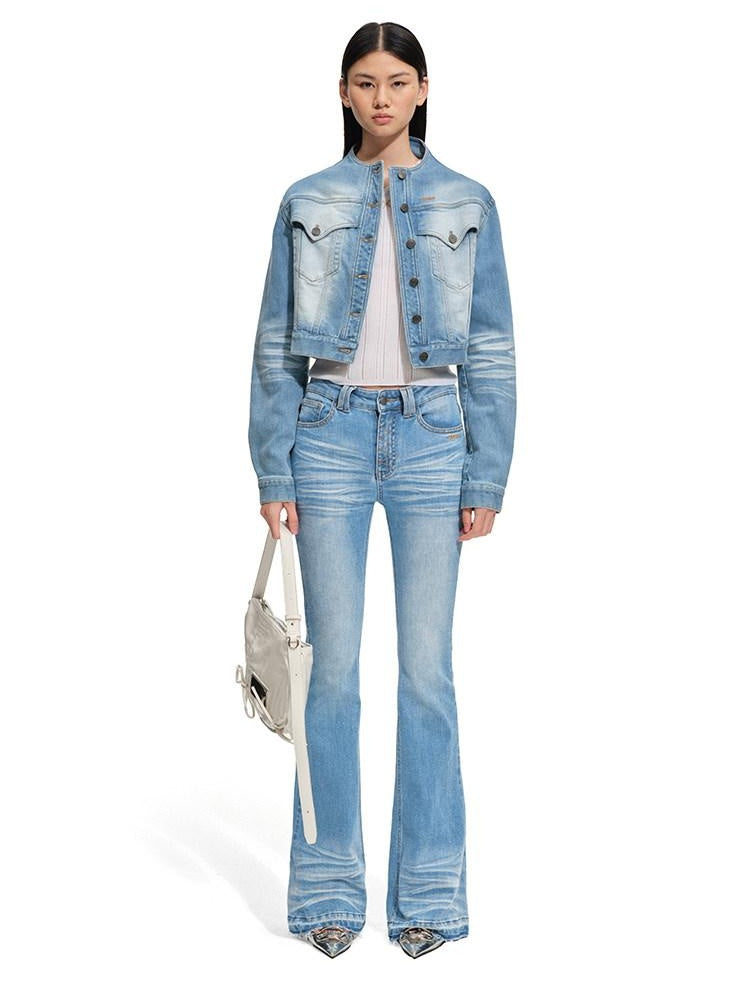 NAWSNOTAWEAR Glacier Blue Slim Fit Stretch Casual Natural Waist Zip Fly Cotton Flared Jeans